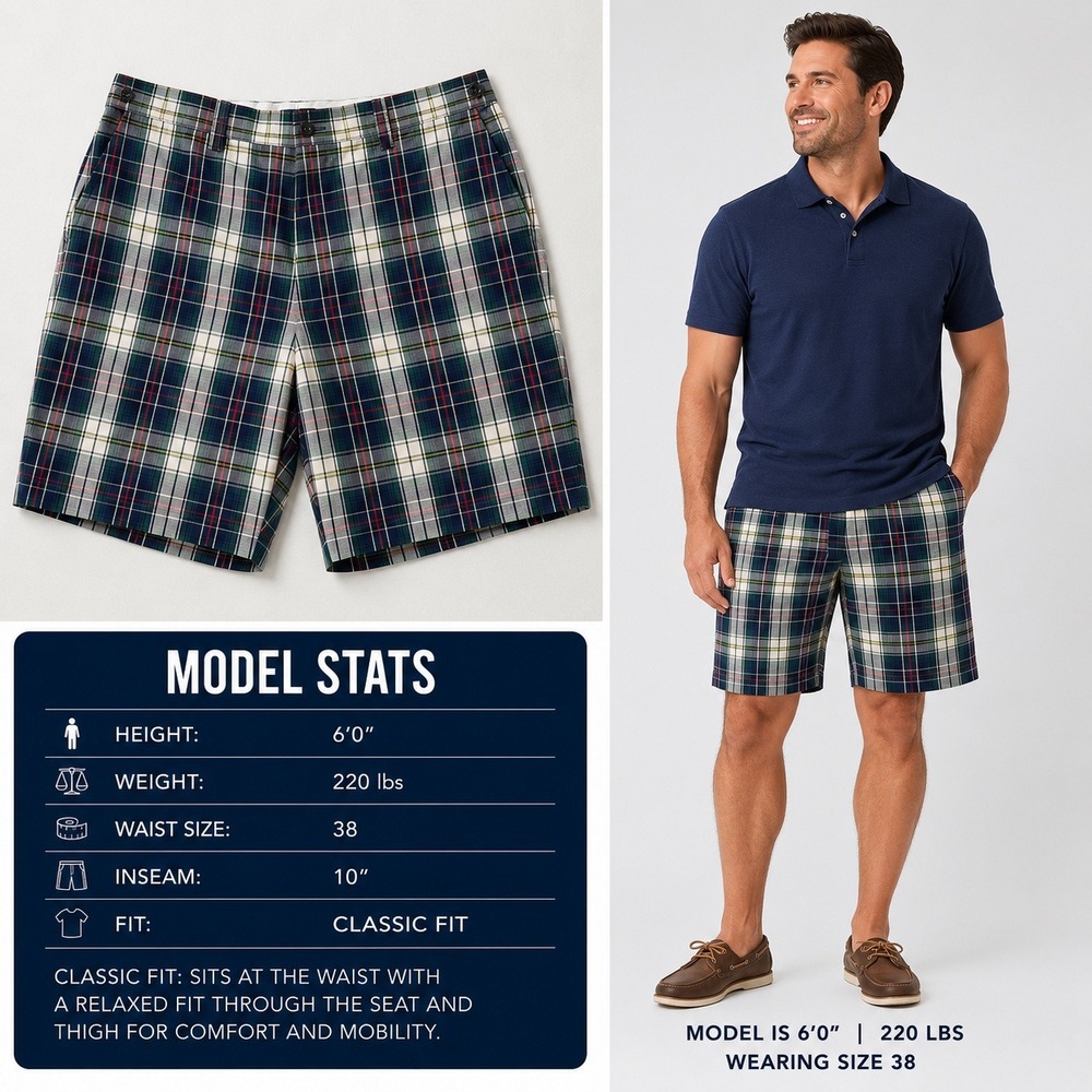 Polo Ralph Lauren Mens Plaid Classic Fit Shorts 38 Navy Green Red Cotton 10"